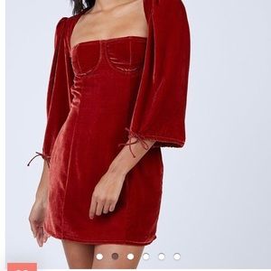 For Love & Lemons Nadine burnt orange velvet bustier mini dress